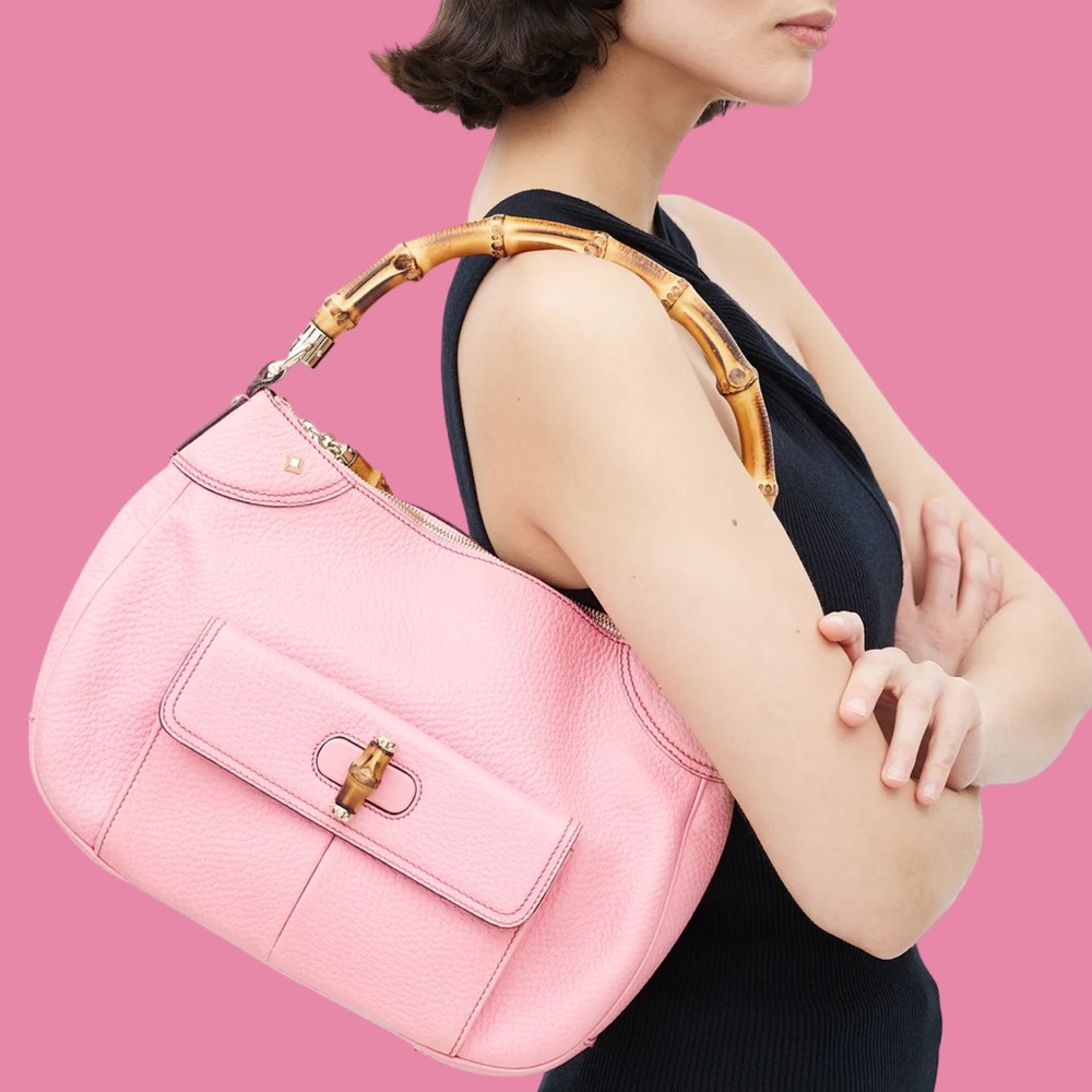 Gucci Calfskin Bamboo Handle Bag Pink